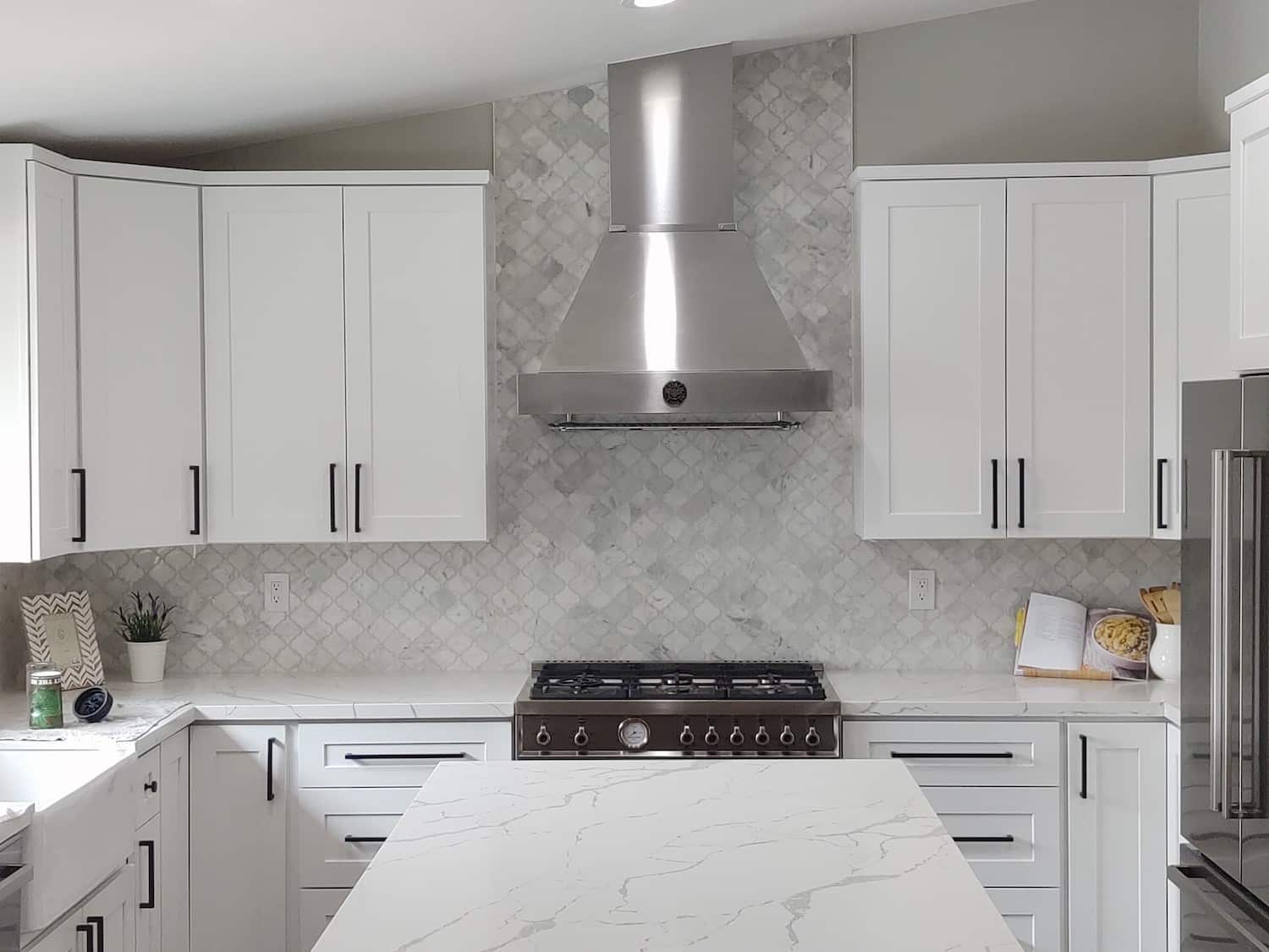 White kitchen cabinets and countertops as part of a remodel in Tucson